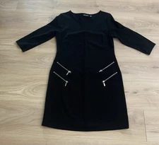 Nina Leonard Black Sheath Knit Dress Size Large Zipper Accents