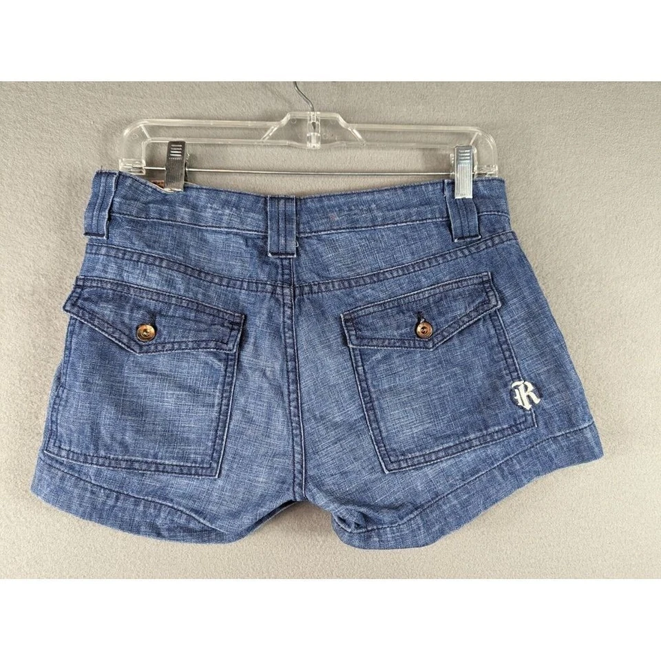 Pantalones Cortos de Denim Rich & Skinny Para Mujer Azul Botón Bolsillos Mosca Mamá Talla 27 Y2K Foto 4 de 4