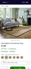 Dunelm Herringbone Jute Border Rug - Natural/Green - 200cm x 290cm