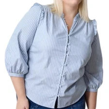 Women's LC Lauren Conrad Blue Stripes 3/4 Sleeve Plus Size 3X Blouse Button-Up