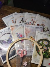 Lot of 8 Hand Embroidery Lot Butterfly Flower Craft Project Hoop Scissors