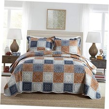 3-Piece Quilt Sets Patchwork Bedspreads with Shams King C-tricolor-blue