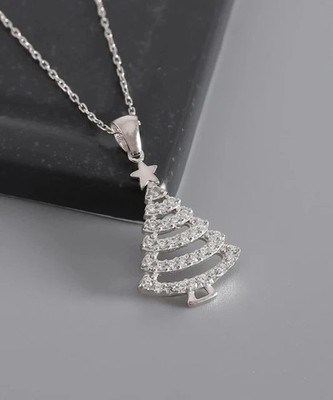 1 Kt Rundschliff Moissanit Weihnachtsbaum Damen Anhänger 14k Weißgold vergoldet