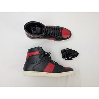 Saint Laurent Paris Alpha Sigma SL10H Hi Top Sneakers in Red/Black BNWB 43