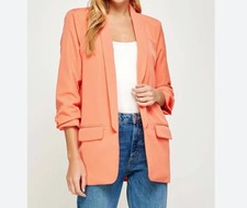 Coral Open Front Blazer Jacket Size Small Linen Blend 55 linen 45 Rayon