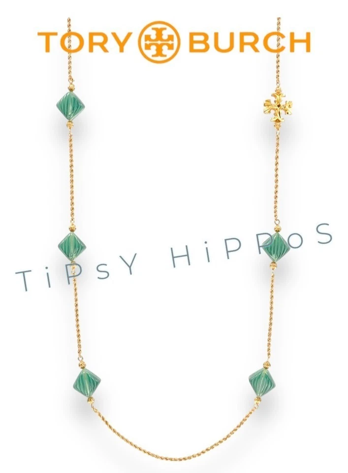 Juego de pendientes y collar Tory Burch dorado y verde brillante como un duende de lujo Foto 3 de 4