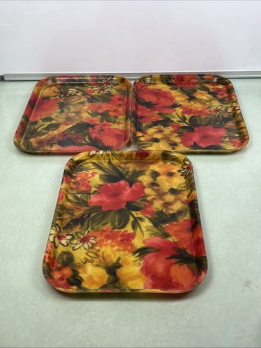 Vintage Floral Fiberglass Serving Snack Bowls Trays Lot 1970s Groovy Funky MCM - Picture 15 of 23