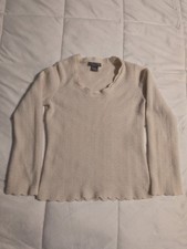 Ann Taylor 100 Cashmere Sweater Women Small Cream Scalloped Neck Pointelle Knit
