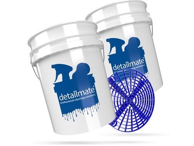 2x detailmate Wascheimer 5 GAL (ca.20 L) + Grit Guard Eimereinsatz blue Car Wash