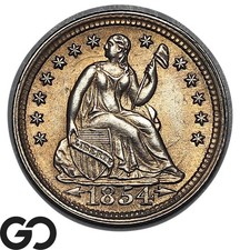 1854 Seated Liberty Half Dime w/ Arrows *Rare in MS* Lustrous Choice BU++