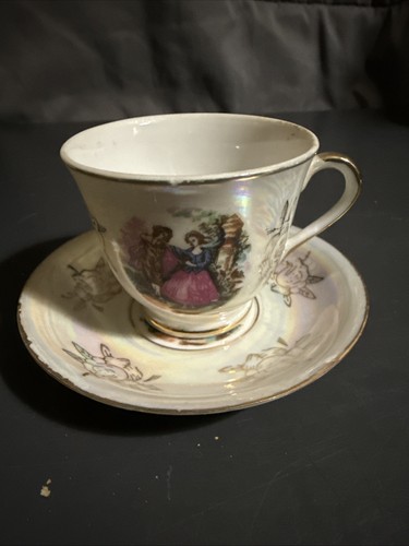 Japan Cup saucer Set Gold Handle Courting Garden Couple Vintage British Romance - Picture 14 of 17