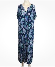 NWD J.JILL NAVY Purple FLORAL SHORT SLEEVE V-NECK STRETCH MAXI DRESS Pockets 3X
