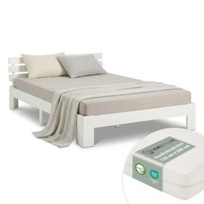 Lit Double 120x200 avec Matelas et Sommier à Lattes Cadre de Lit Bois Homesty4u