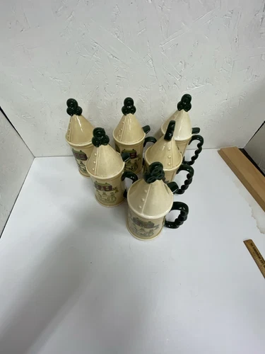 POPPYTRAIL METLOX HOMESTEAD PRIOVENCIAL SIX 5" GRAND MUGS/TANLARDS W/LIDS