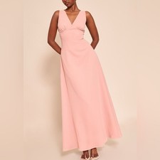 Prettylittlething blush plunge chiffon sleeveless maxi dress size 4 NWT