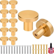 12 Pcs Brass-Tone Dresser Knobs -(Small)1" X 0.87", Small, Brass 