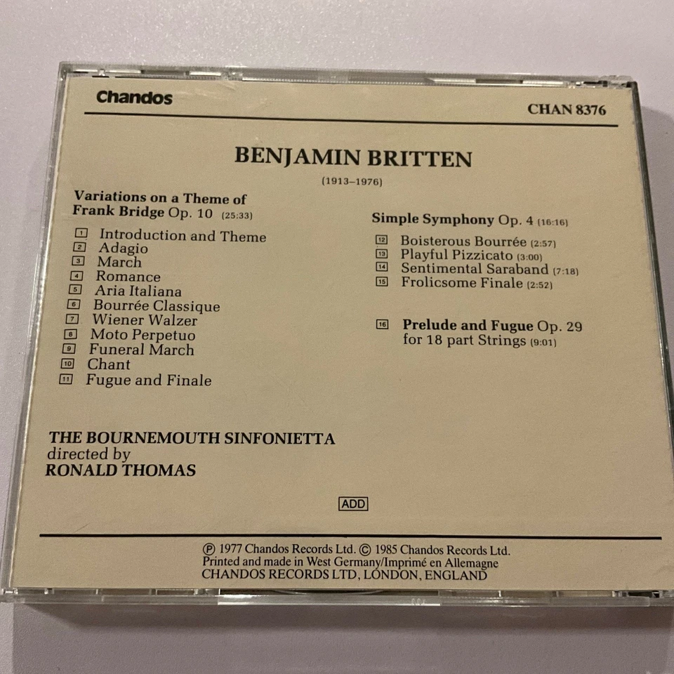 Benjamin Britten Complete Music for Strings CD Chandos CHAN 8376 - Image 2 of 4