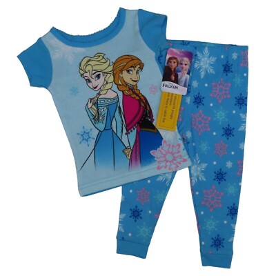 Disney Frozen 2T Toddler Blue Elsa Anna Snowflake Shirt Pants Pajama Set  PJs NEW