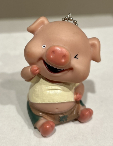 VTG Chubby Wink Pig Squeeze Squeaky Rubber Toy Asian Squeaker Works Keychain - Picture 3 of 11