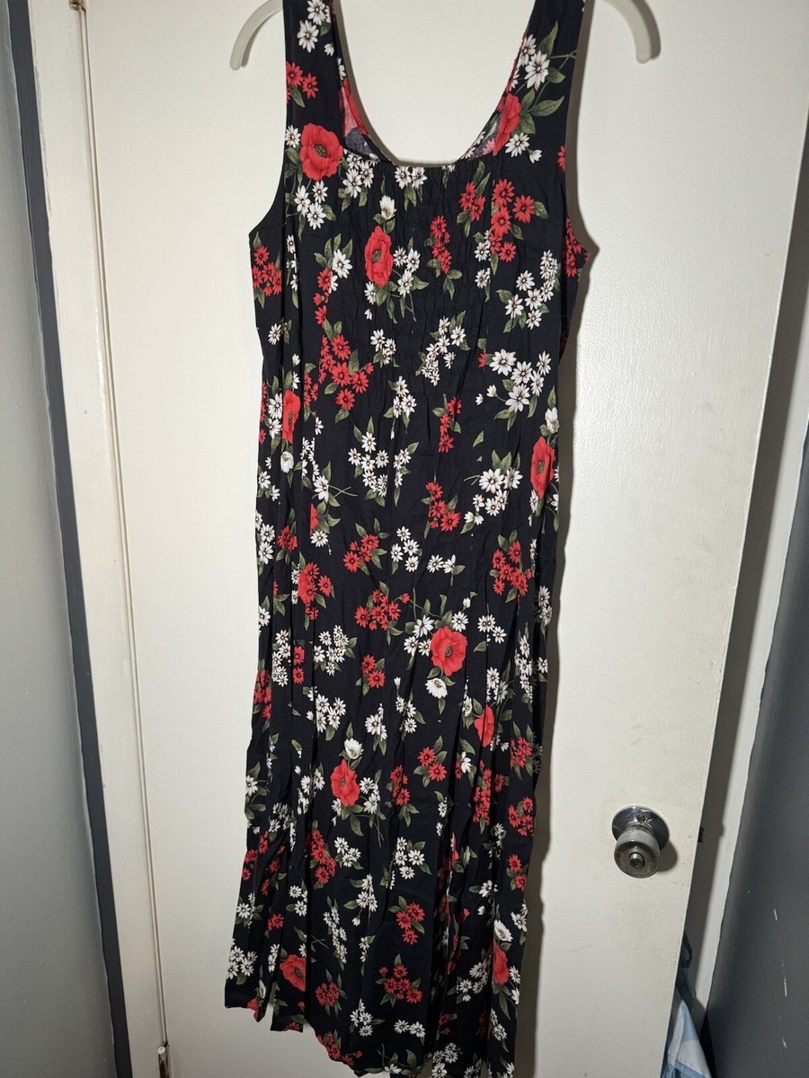VTG BENTLEY Women's Black Red Floral Short Sleeve Maxi Dress SZ 14 | eBay