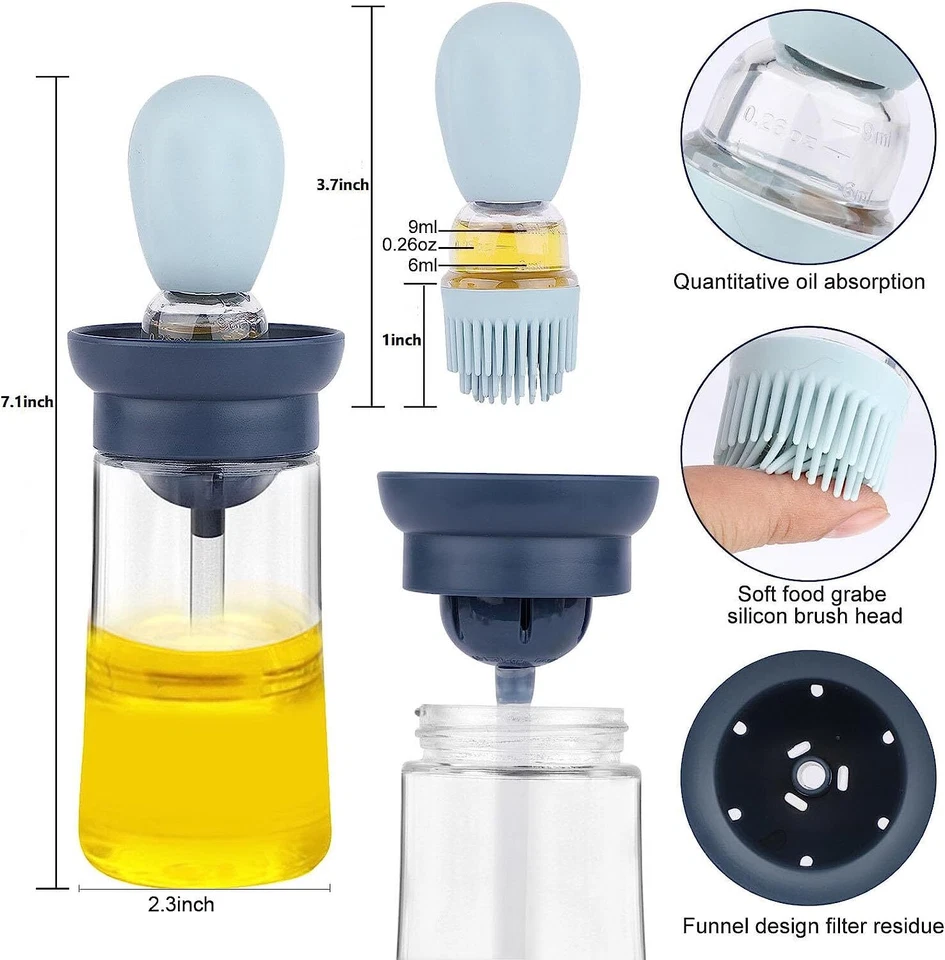 2PC With Brush and Dropper 2 in 1 Blue Oil Dispenser Bottle Kitchen Cooking BBQ - Image 3 of 4