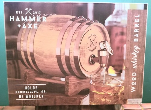 New Hammer + Axe Miniature Wooden Whiskey Barrel Dispenser Holds 27 fl oz
