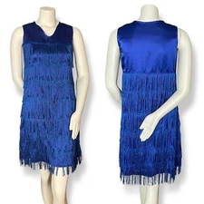 Handmade Flapper Dress Fringe Blue 1920s Great Gatsby Party Halloween Costume