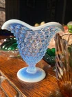 Vintage Fenton Moonstone Hobnail Blue Opalescent Vase Wavy Edge