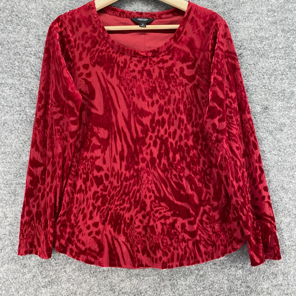 Simply Vera Vera Wang Blouse Women M Medium Red Animal Print Velvet Long Sleeve - Image 4 of 4