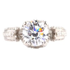 3.50Ct D/VVS1 Round Shape Solitaire With Accents Ring In Solid 14KT White Gold