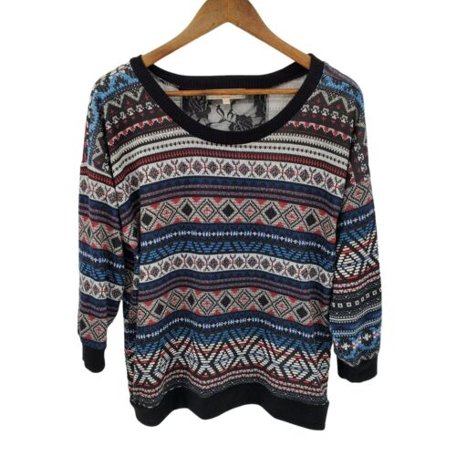 Almost Famous Womens Multicolor Striped Pullover Sweater Size 1X Open Back Lace