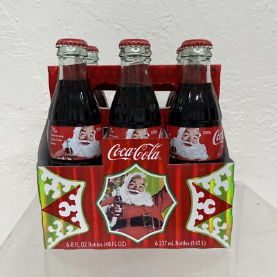 2006 Coca-Cola 75th Anniversary Santa Holiday six pack 8oz Bottles