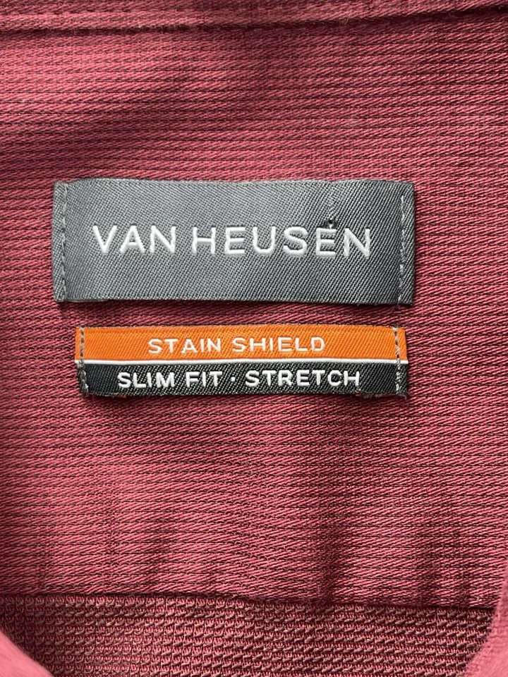 Van Heusen Slim Fit Button Up Shirt Mens Size Medium 15-15.5 34/35 Red Fast Ship - Image 3 of 4