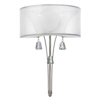 Wandlampe Leuchte Stahl Leinen Kristalle Nickel H 52,1 Cm Flurleuchte 2 Flammig