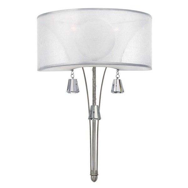 Wandlampe Leuchte Stahl Leinen Kristalle Nickel H 52,1 Cm Flurleuchte 2 Flammig-image