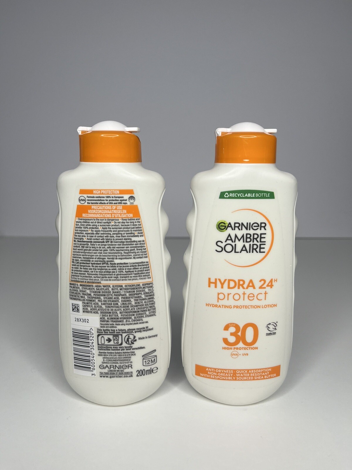 2x Garnier Ambre Solaire Hydra 24H Protect Sun Cream SPF30 Anti Dry