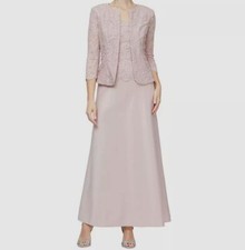 Alex Evenings Women's Pink Lace Mock Two-Piece Gown Jacket 2 Pc Set Size 18