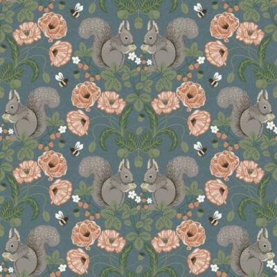 44122 - Apelviken2 Eichhörnchen Floral Blau Galerie Tapete
