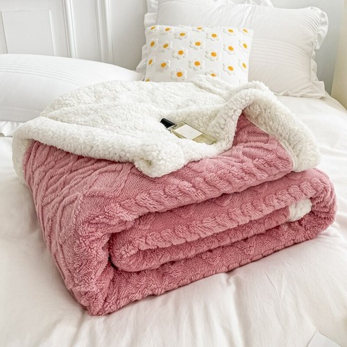 Thick Blanket Double Sided Lamb Cashmere Fleece Plaid Blankets Winter Warm Throw - Picture 28 of 32