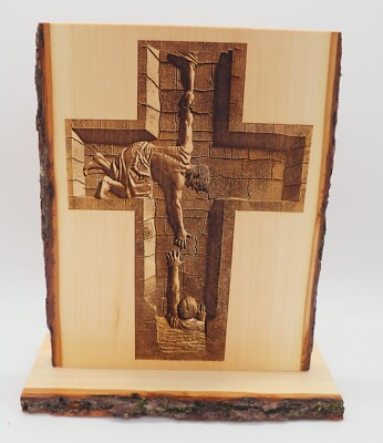 3-D ILLUSION JESUS, CROSS, REACHING INTO THE WELL LASER ENGRAVED