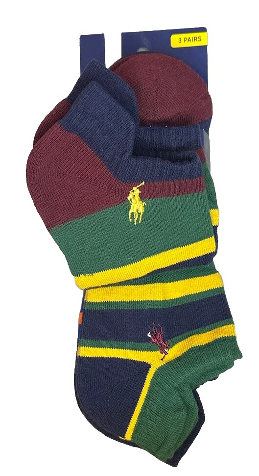 Calze uomo Polo Ralph Lauren 3 PR TECNICHE SPORTIVE A RIGHE BASSE NUOVE CON ETICHETTE PONY