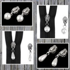 4) 2 Stück Zipper Metall 6 mm mit Perle Spiral Reißverschluss Schieber Jacke