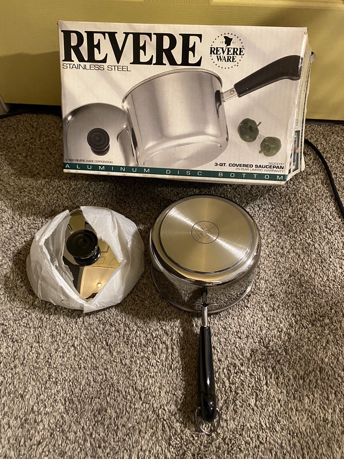 Vintage Revere Ware 11/2 Quart 1.5qt. Aluminum Disk Bottom Brand New