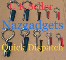 Multi Size Screw Hook / Eye Hook Heavy Duty Galvanized Steel Plus FREE Wall Plug