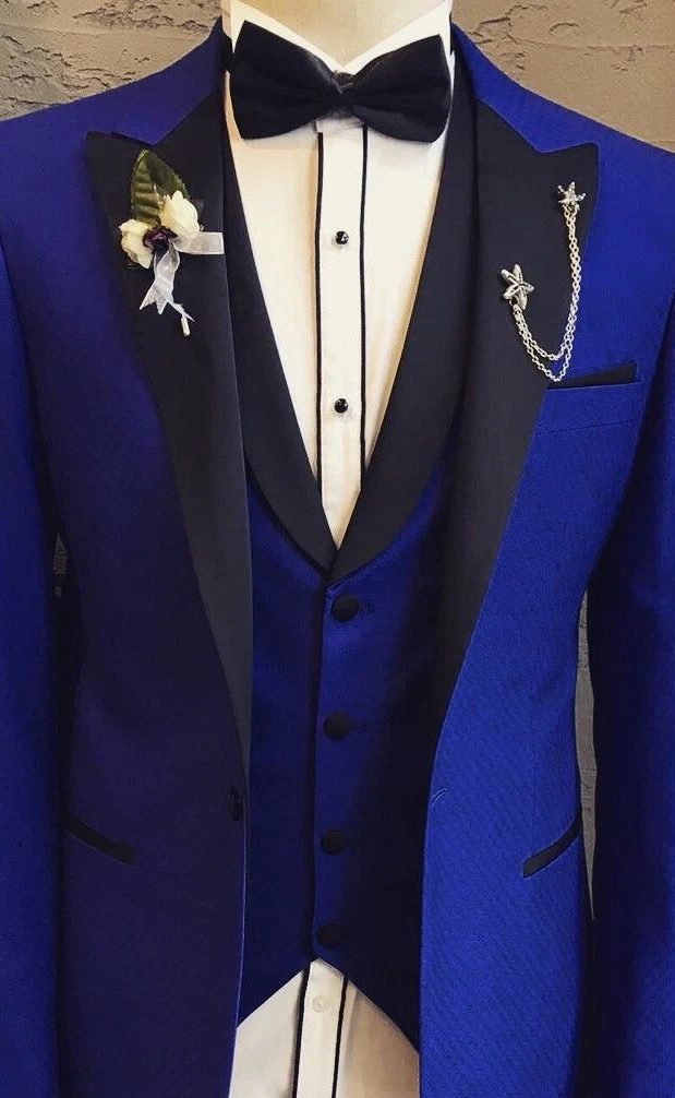 Designer Tuxedo Royal Blue Suit Vest Wedding Party Fitted Slim Fit