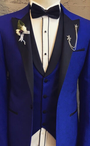 Designer Tuxedo Royal Blue Suit Vest Waistcoat Wedding Party Fitted Slim
