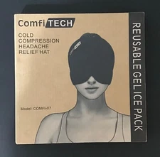 ComfiTech Cold Compression Headache Relief Hat 1 Reusable Gel Ice Pack Black NEW