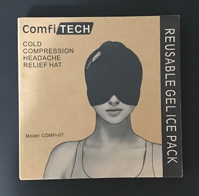 ComfiTech Cold Compression Headache Relief Hat 1 Reusable Gel Ice Pack Black NEW
