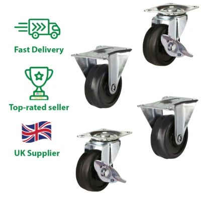 ATLAS HANDLING UK LTD Castors 50mm Rubber Tyres set of 4 Castors