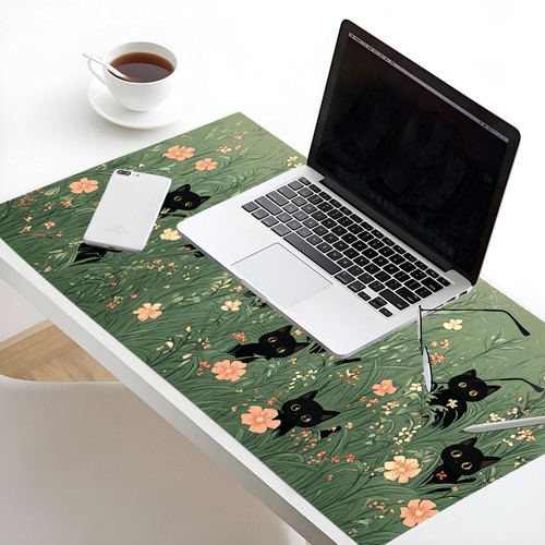 Floral Mouse Pad Cute Cat Plant Green Desk Mat for Keyboard and Mouse Desk Pad - Picture 4 of 6